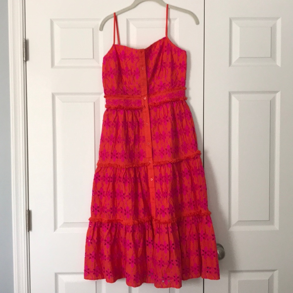 J. Crew Pink and Orange Midi Dress
